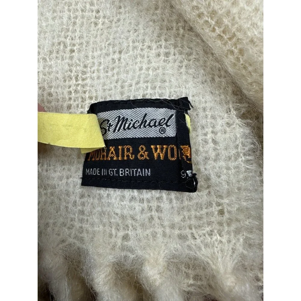 Vtg St Michael Ivory Cream Mohair Wool Blend Rectangle Scarf 18x60